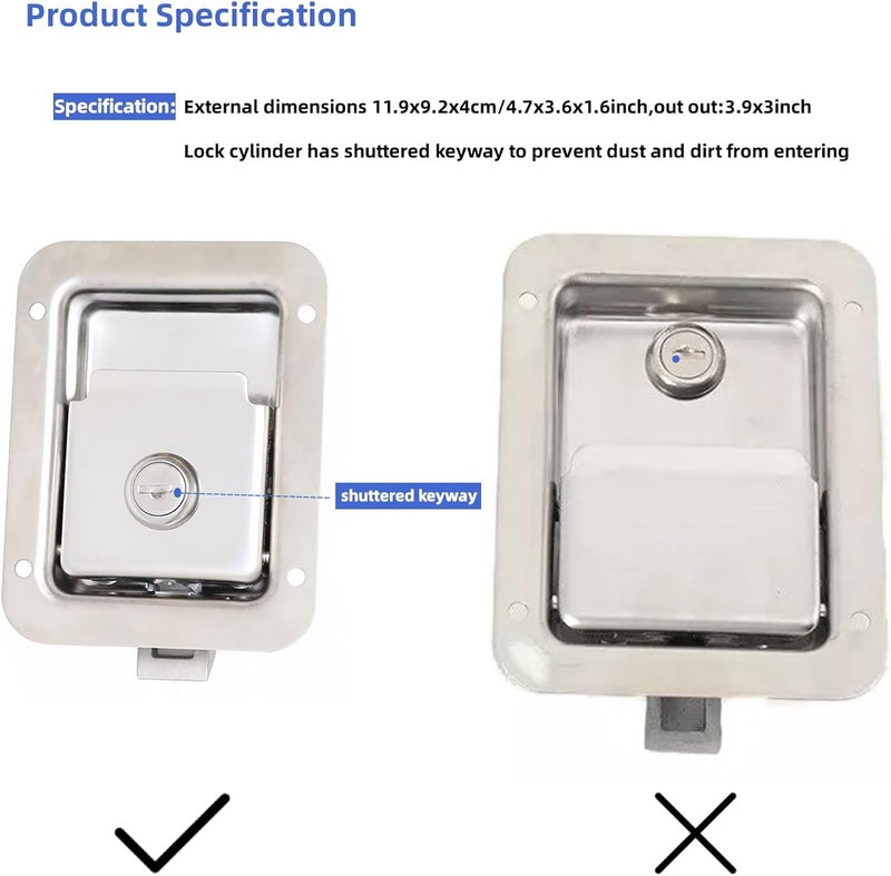 Ycsmyyds 2 Pack Stainless Door Lock Heavy Duty Flush Mount Handle Latch for Trailer Toolbox RV Handle Latch with Gasket Keys - Image 3